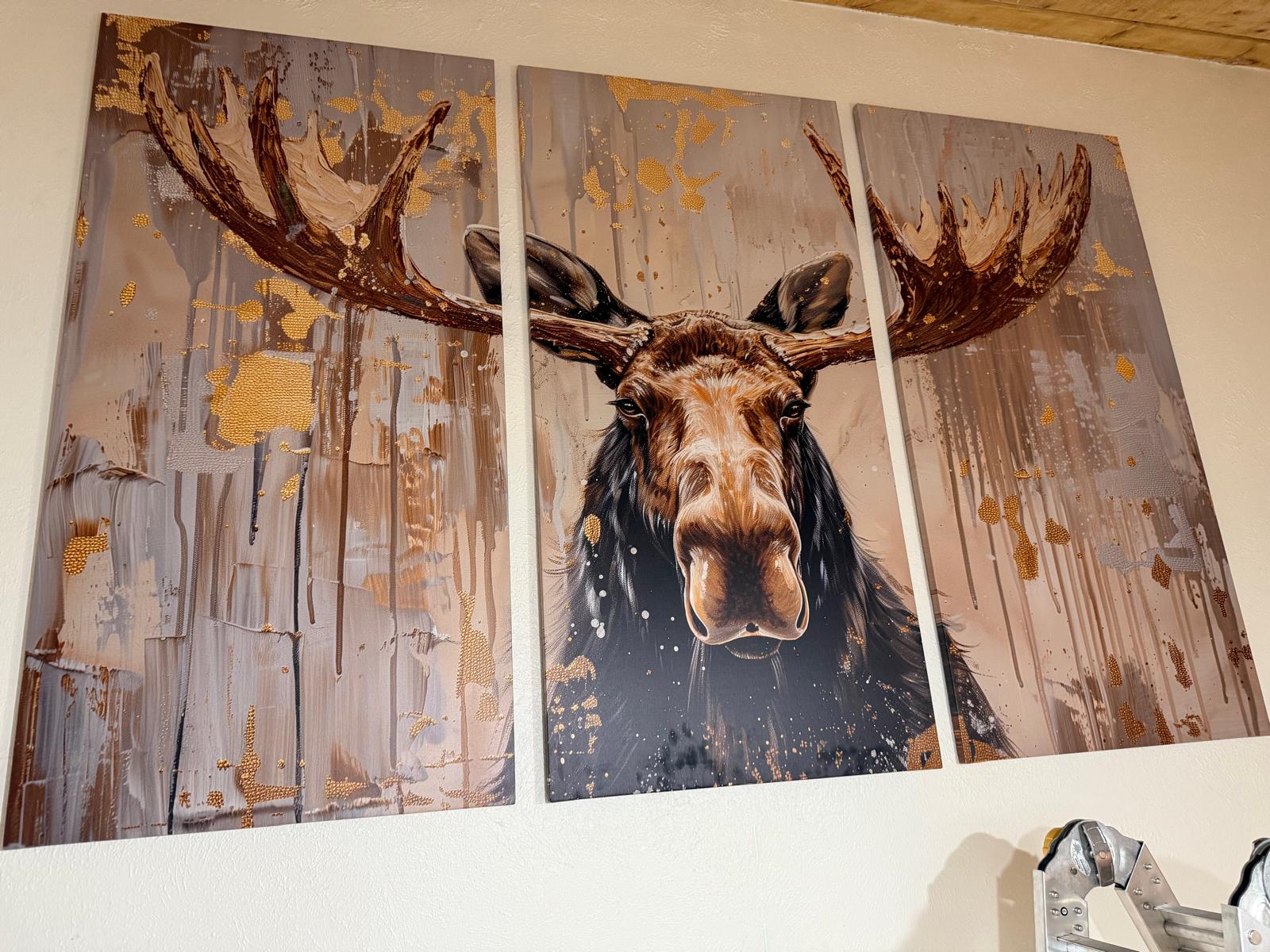 Three-panel wall art hung as a matched set on a finished wall — picture hanging service in Denver